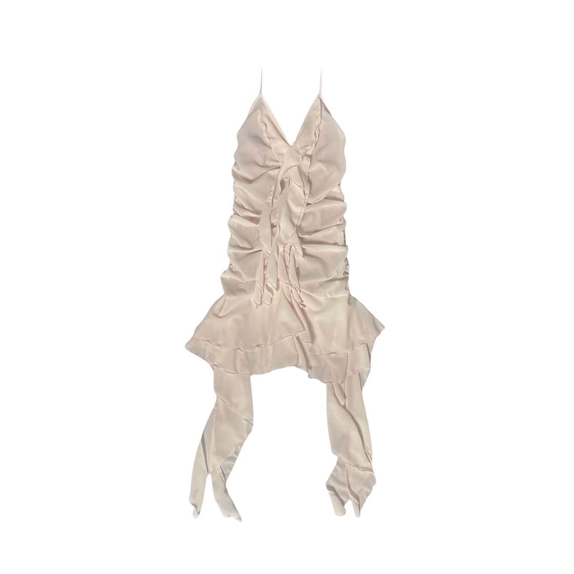 뉴얼린 벨 셔링 언발란스 쉬폰 드레스 베이비핑크(Newalrin Bell Shirring Unbalanced Chiffon Dress Babypink)