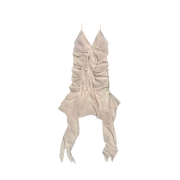 Newalrin Bell Shirring Unbalanced Chiffon Dress Babypink