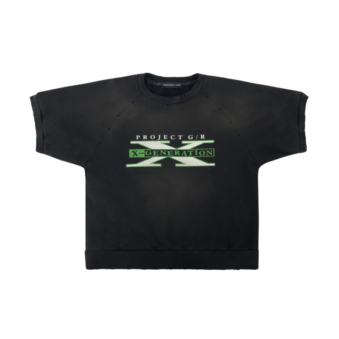 ★関税込★Project G/R★Shoulder Pad Short Sleeve Sweatshirt 프로젝트 G/R 디태쳐블 숄더 패드 숏슬리브 스웨트셔츠 블랙