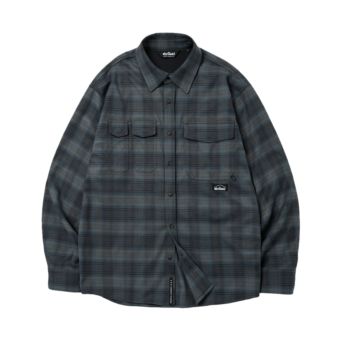 와일드띵스 체크 워크 셔츠 스틸 블루
