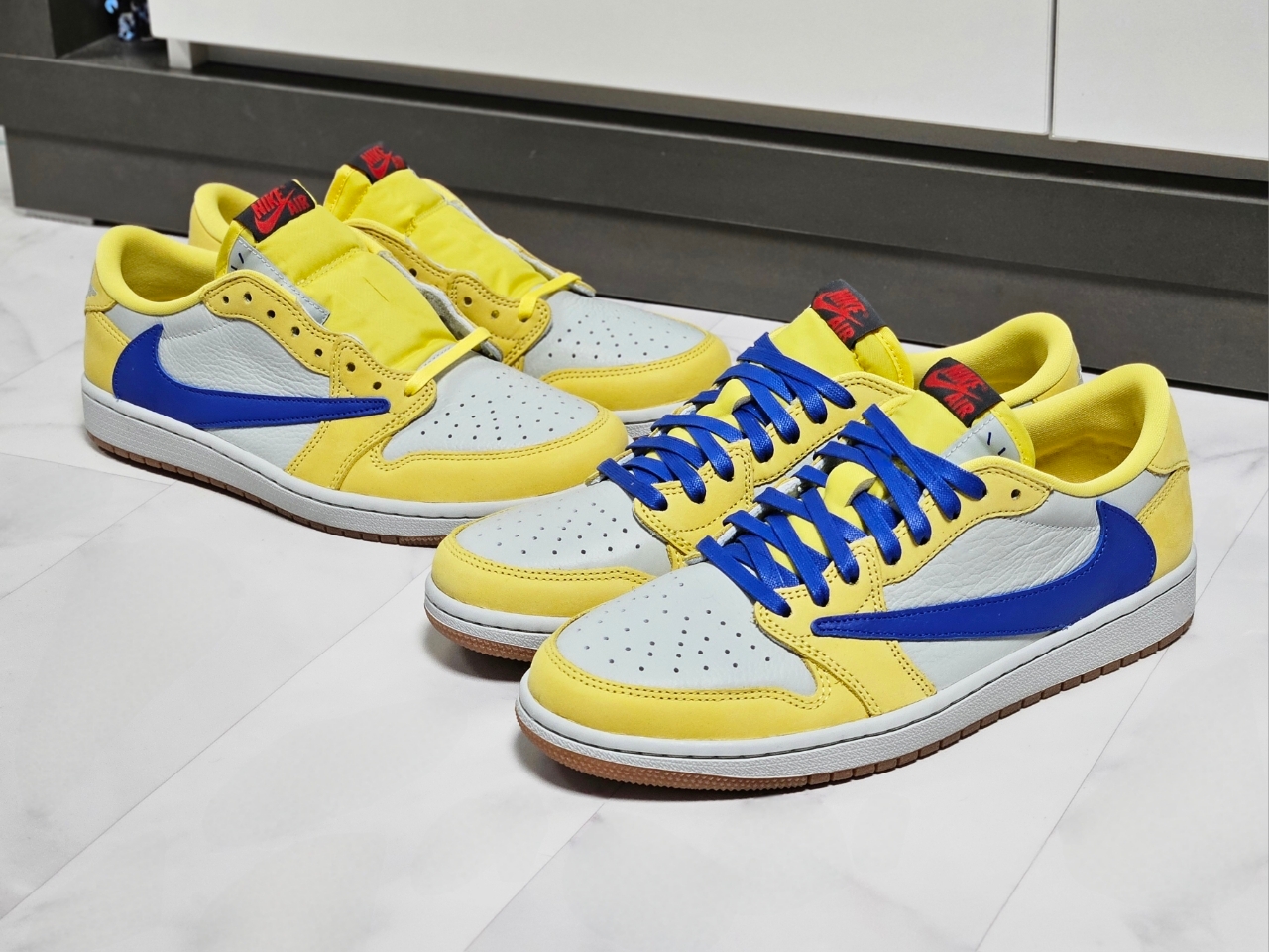 Jordan 1 x Travis Scott x Fragment Retro Low OG SP Military Blue, Jordan 1 x Travis Scott Retro Low OG SP Black Phantom 착용 스타일 - 4