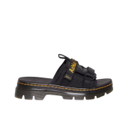 Dr. Martens Ayce Logo Milled Leather Strap Platform Slides Black