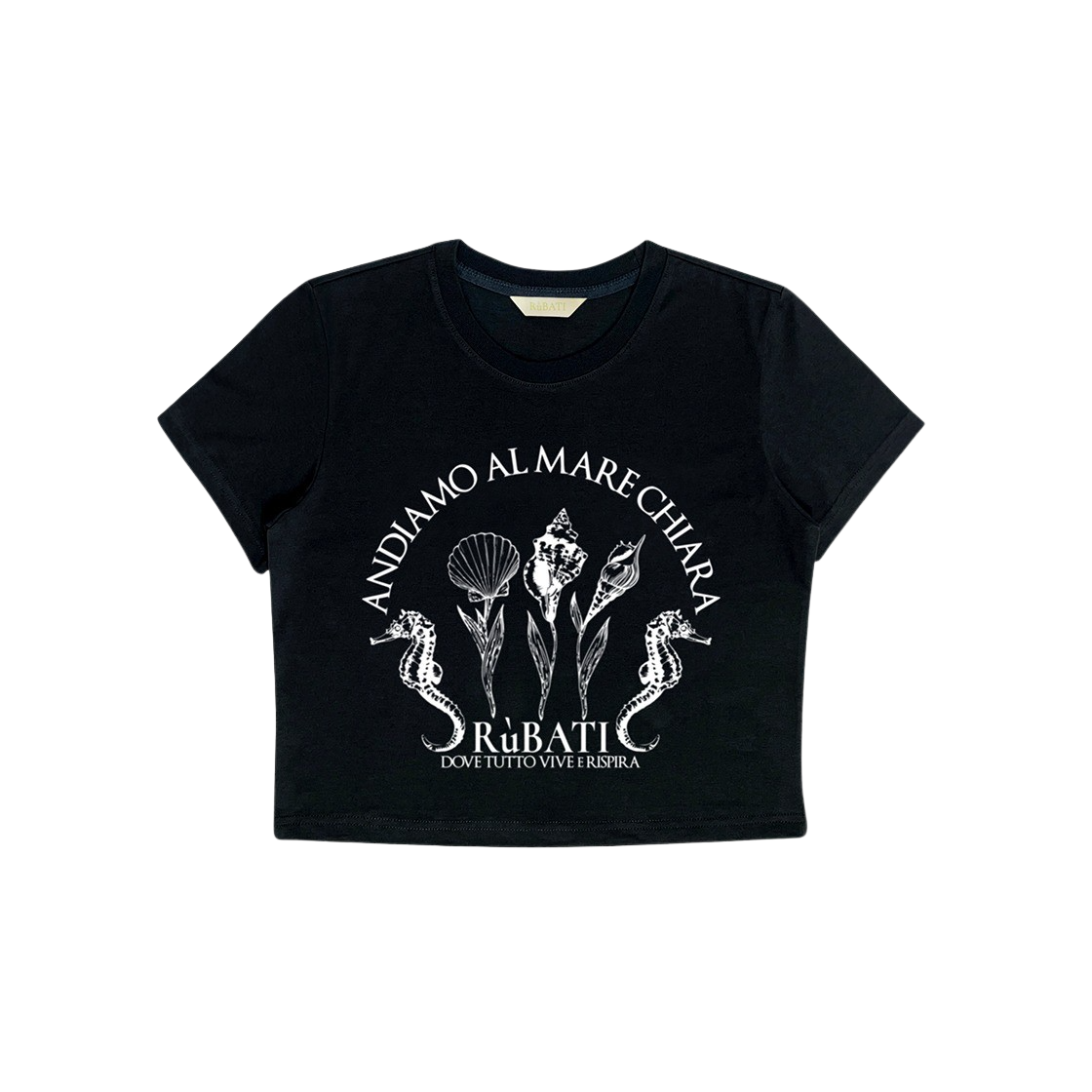 루바티 쉘 플라워 크롭 티셔츠 블랙(Rubati Shell Flower Crop Tshirt Black) - 1