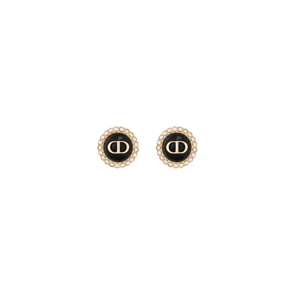 E1835PTCVE-D307 (W) Dior Petit CD Stud Earrings Gold Finish Metal White Resin Pearls Black Glass - 대표 이미지 #1