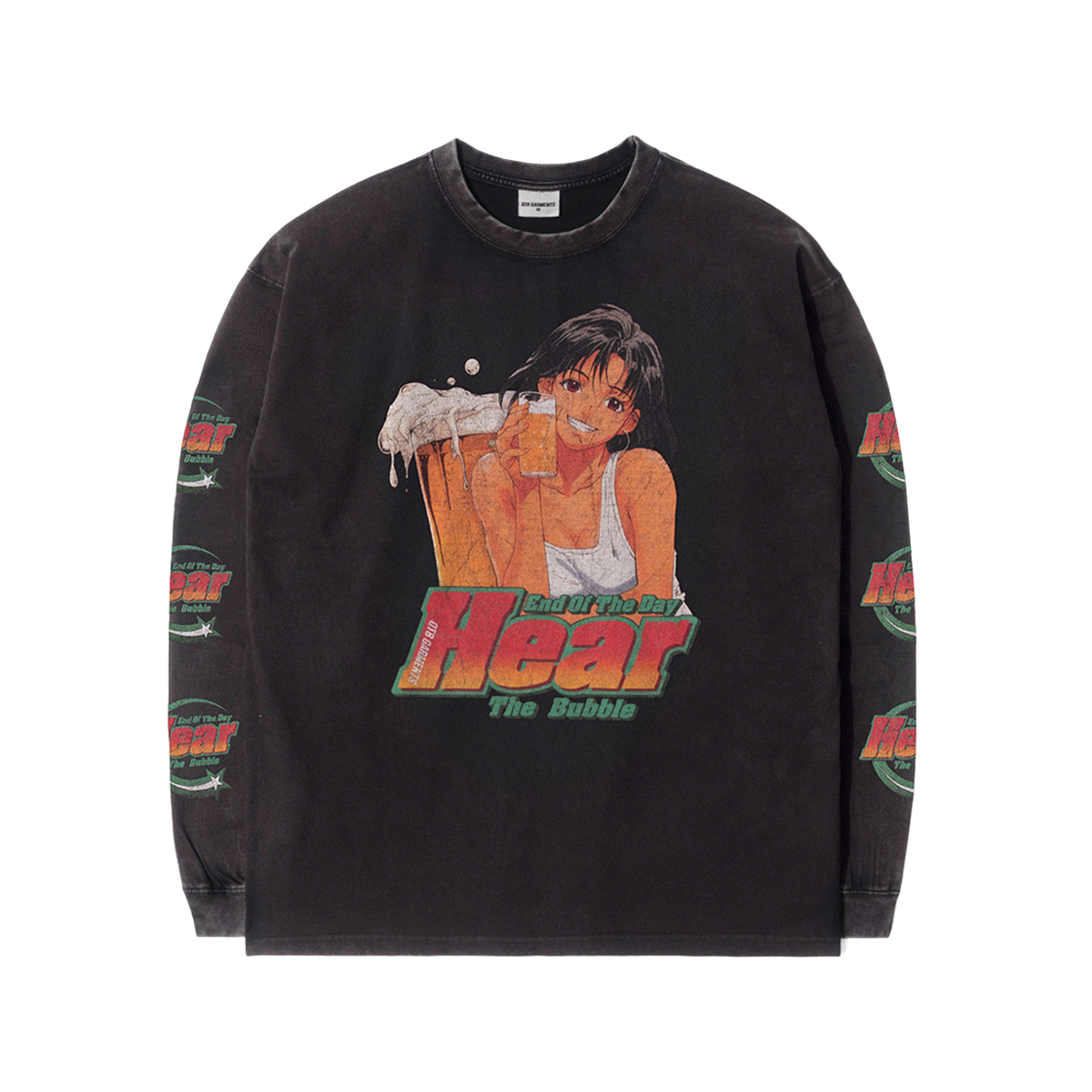Q5SMTL002BLK QT8 GARMENTS Hear the Bubble AQ Washed Long Sleeve Black
