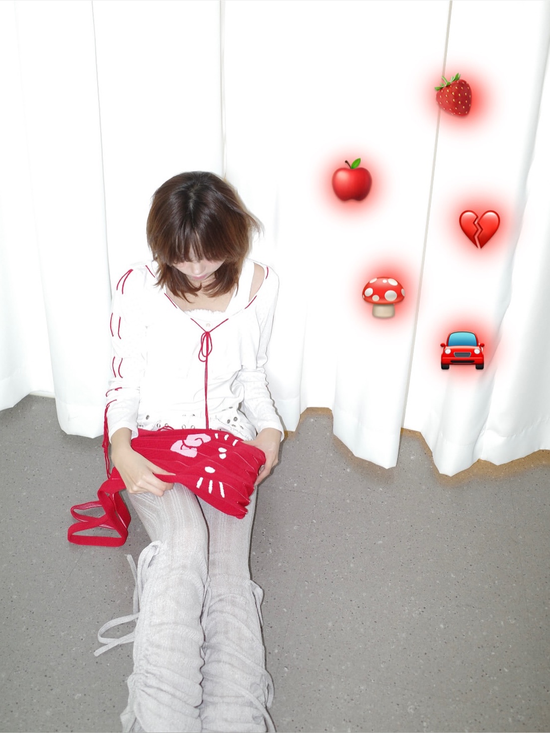 Joseph&Stacey Lucky Pleats Knit M Hello Kitty Barbados Red 착용 스타일 - 2