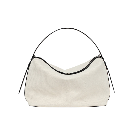 FW23ACC07EC Kindersalmon Women Leather Trimmed Canvas Boston Large Bag Ecru - FW23
