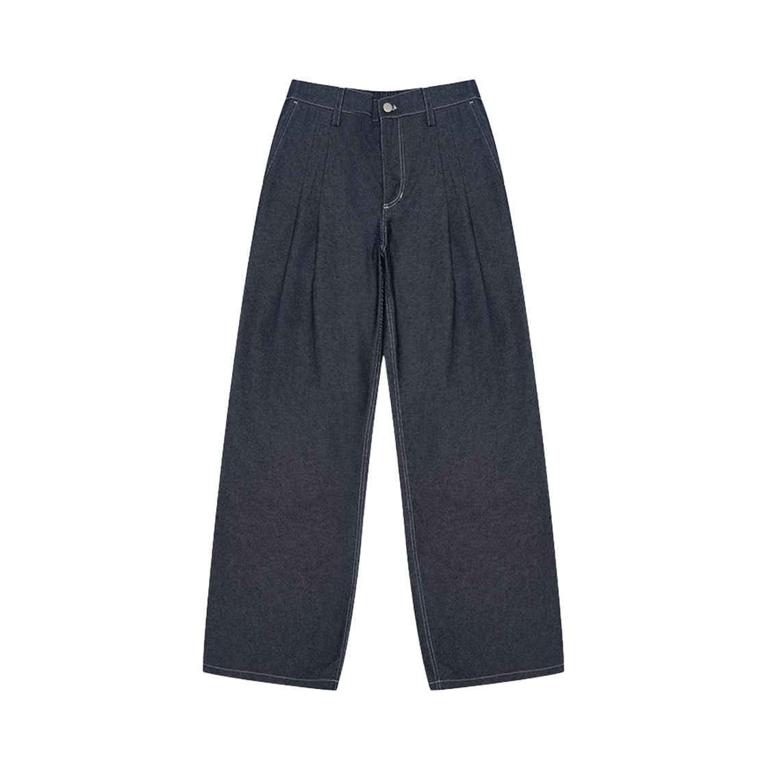 ARPT4301-Indigo Arrayed Non Fade Straight Wide Ttwo Tuck Banding Denim Pants Indigo