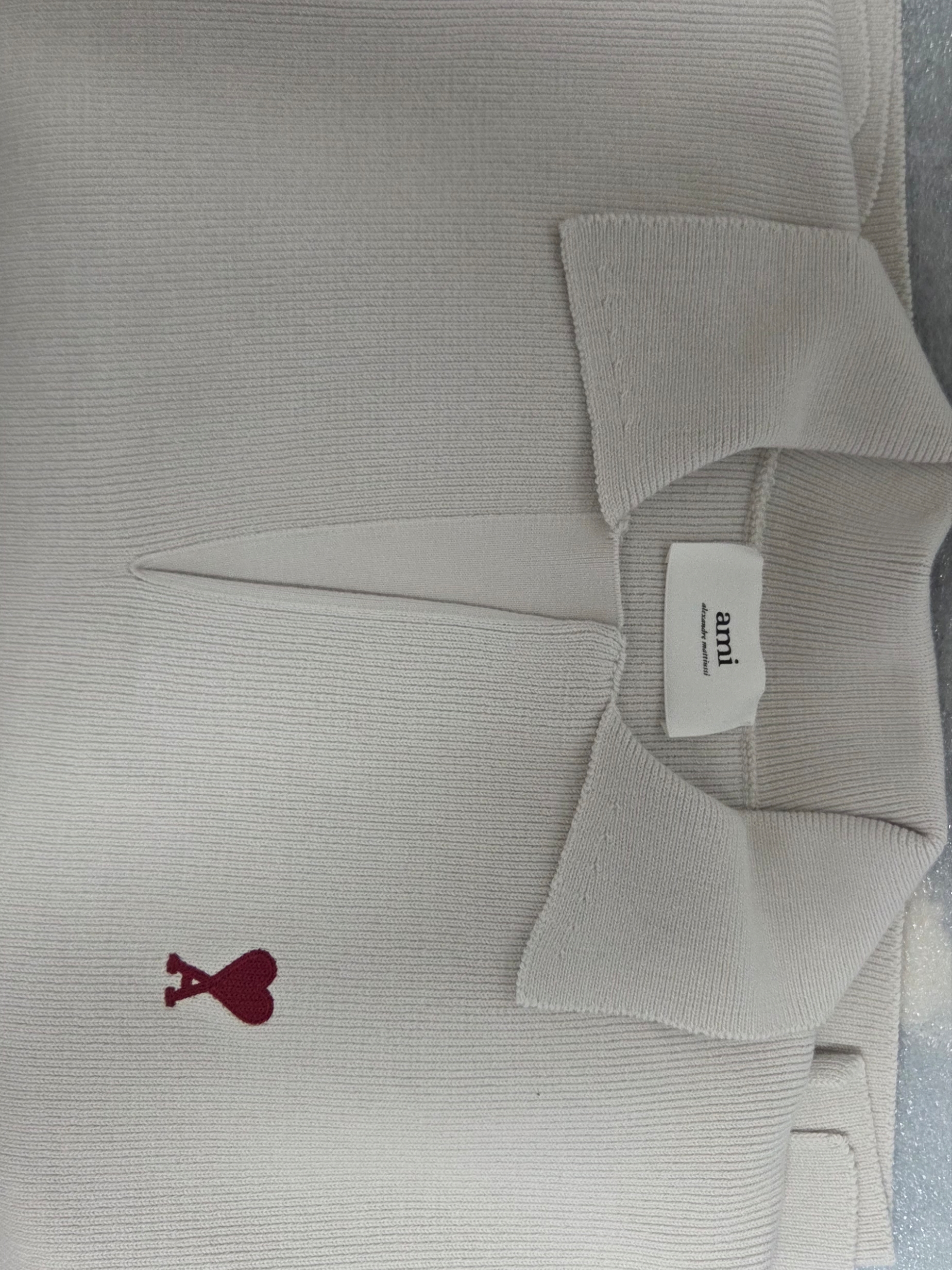 (W) AMI de Coeur Long Sleeved Knitted Polo Shirt Chalk 착용 스타일