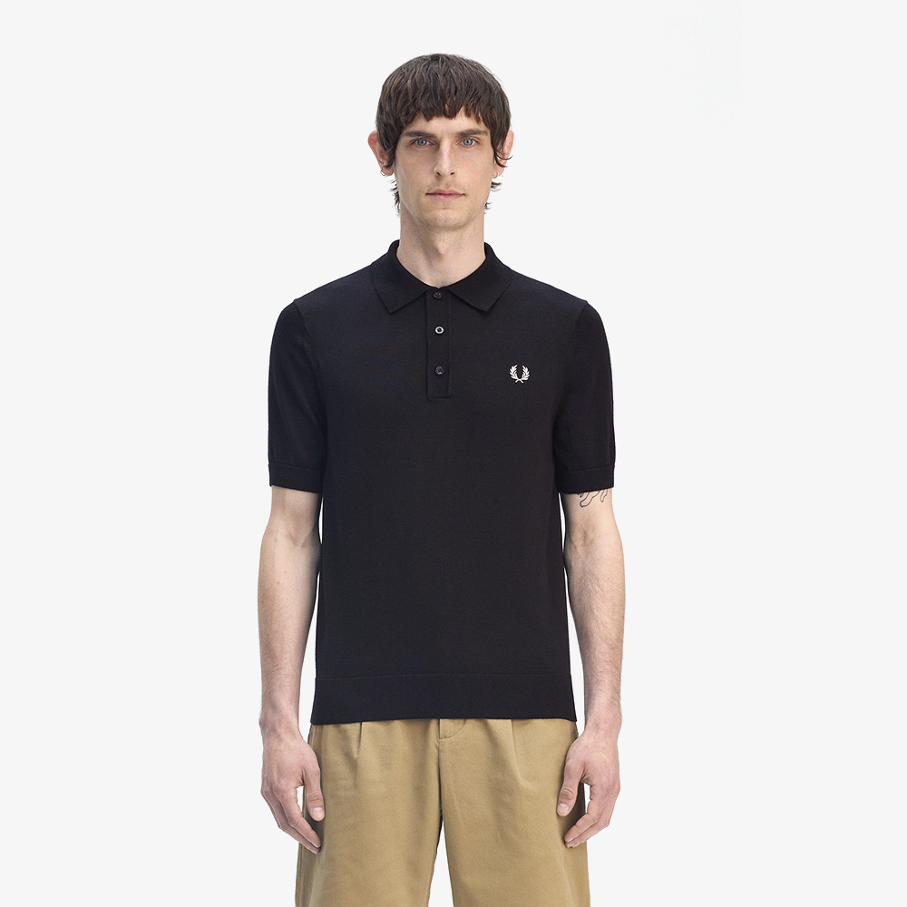 프레드페리 숏 슬리브 코튼 니트 셔츠 블랙(Fred Perry Cotton Knitted Shirt Black) - 2