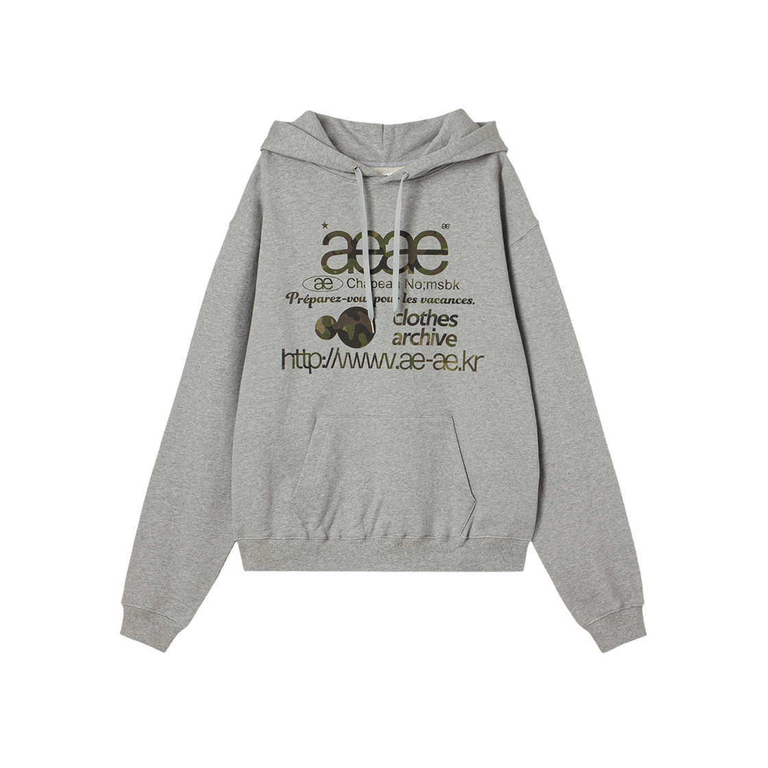 에이이에이이 웹 로고 루즈 후디 멜란지 그레이 & 카모