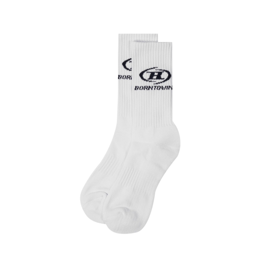 BE5USO418WH BORN TO WIN Symbol B Logo Socks White