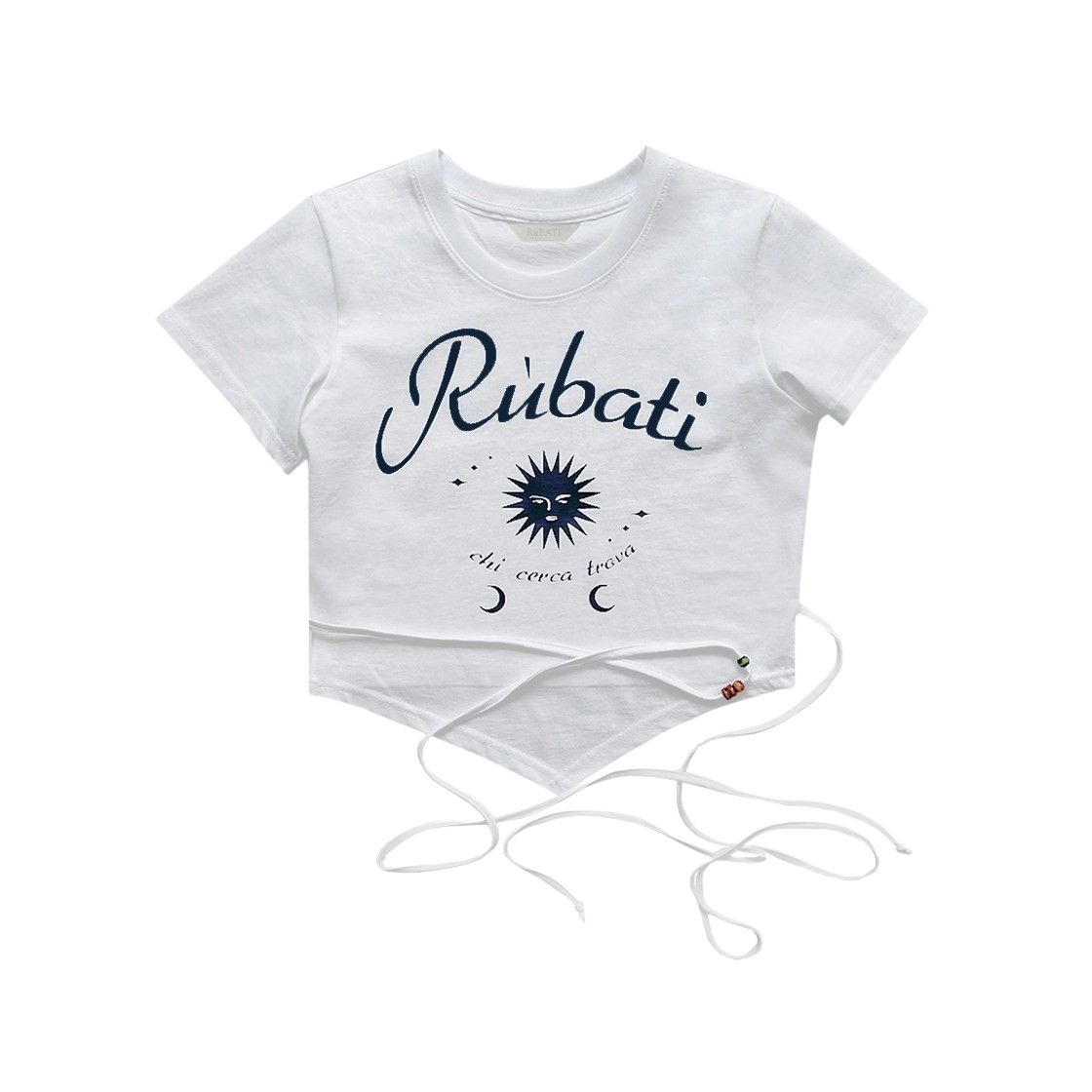 23SS3RDTOP15 Rubati Sun and Moon Strap Crop Tshirt  White