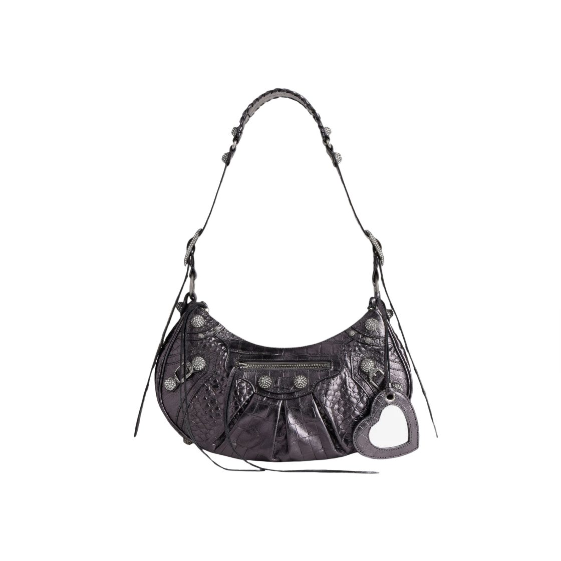 발렌시아가 르 카골 스몰 숄더백 메탈라이즈드 크로커다일 엠보스 라인스톤 그레이(Balenciaga Le Cagole Small Shoulder Bag Metallized Crocodile Embossed with Rhinestones Grey) - 1