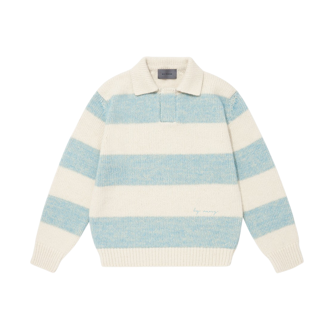 바이랑 스트라이프 코튼 알파카 폴로 스웨터 민트(BY RANG Striped Cotton Alpaca Polo Sweater Mint)