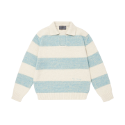 BY RANG Striped Cotton Alpaca Polo Sweater Mint