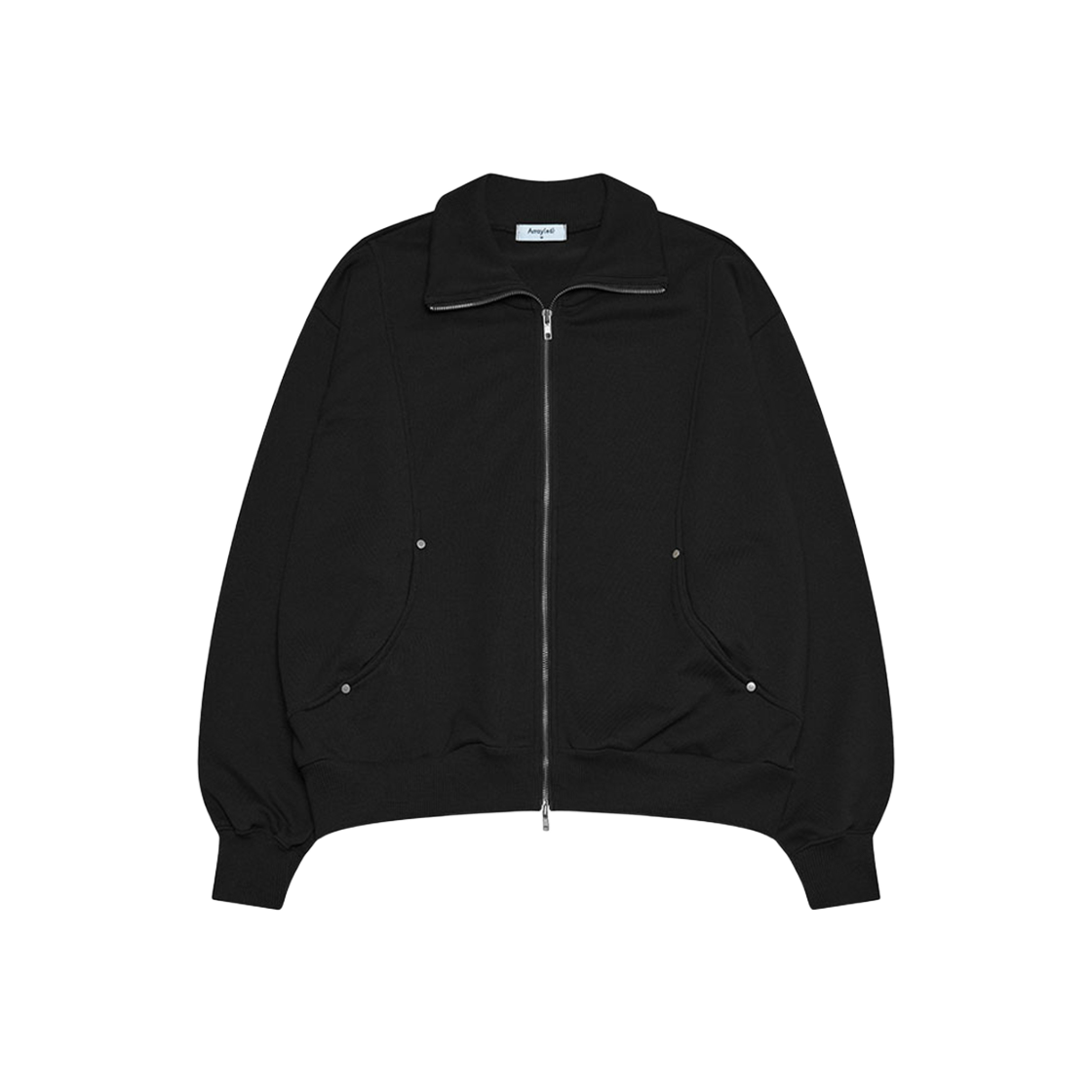 ARJK4303-Black Arrayed Comfy Rivet High Neck Sweats Zip-up Black