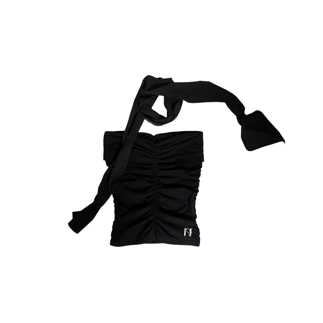 뉴얼린 스트링 튜브탑+쉬폰 머플러 블랙(Newalrin Shirring Tube Top + Chiffon Muffler Set Black)