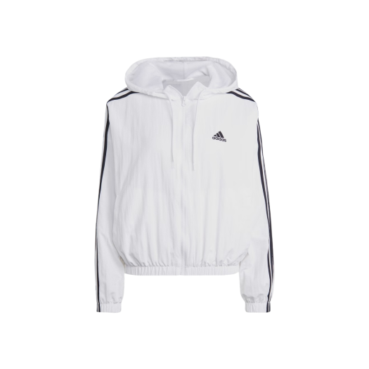 (W) Adidas Essential 3-Stripes Woven Windbreaker Jacket White - KR Sizing