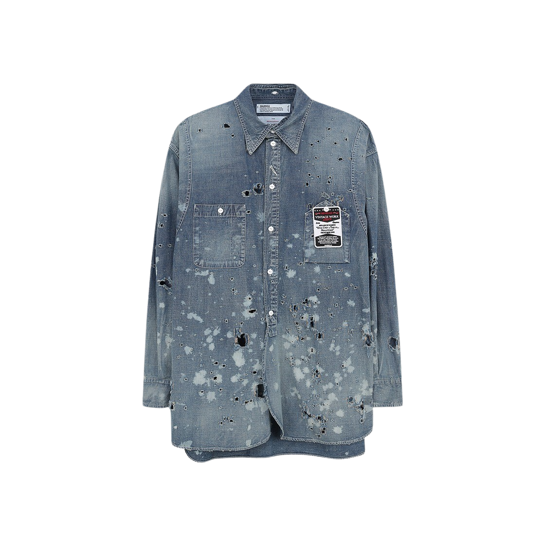 다이리쿠 데미지 데님 워크 오버 셔츠 인디고(Dairiku Damage Denim Work Over Shirt Indigo)