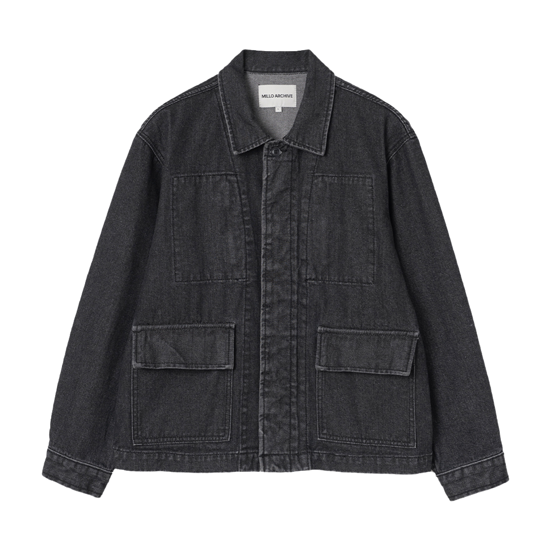밀로 아카이브 스테인 라운드 데님 자켓 워시드 블랙(Millo Archive Stain Round Denim Jacket Washe Black)