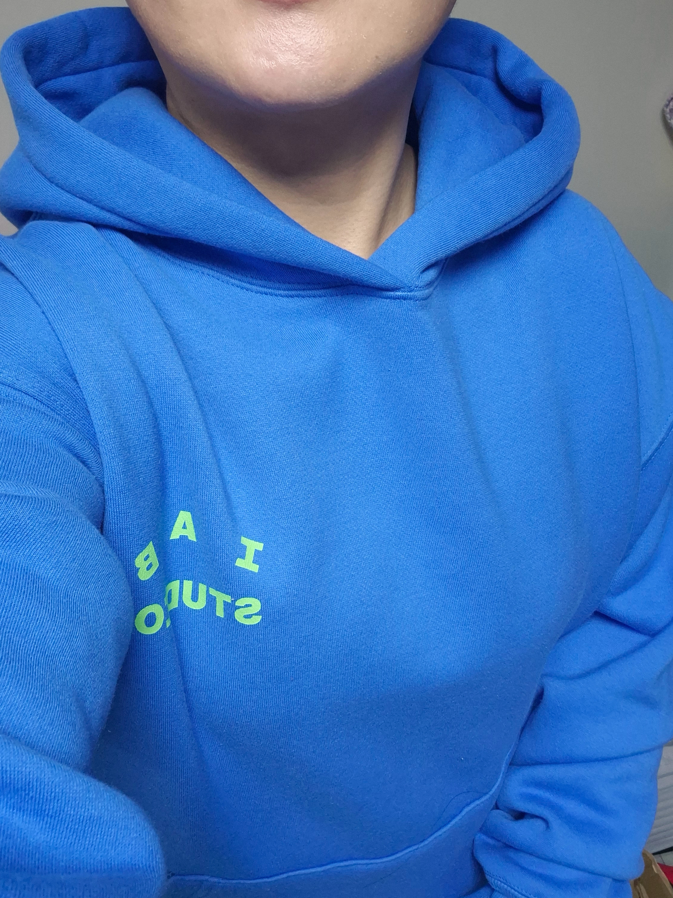 IAB Studio x Pokemon Swallowed Up Pikachu Hoodie Blue Green 착용 스타일