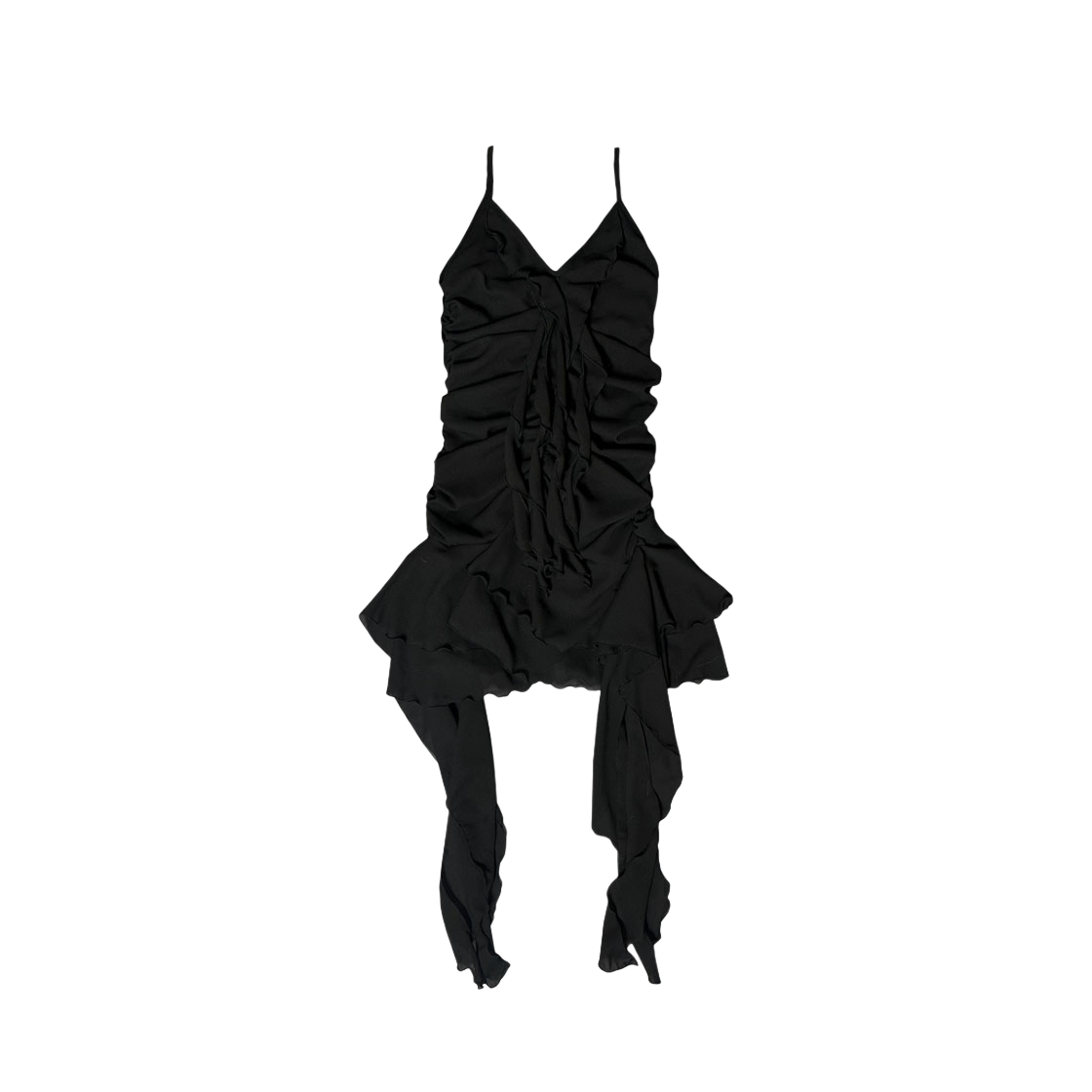 뉴얼린 벨 셔링 언발란스 쉬폰 드레스 블랙(Newalrin Bell Shirring Unbalanced Chiffon Dress Black)