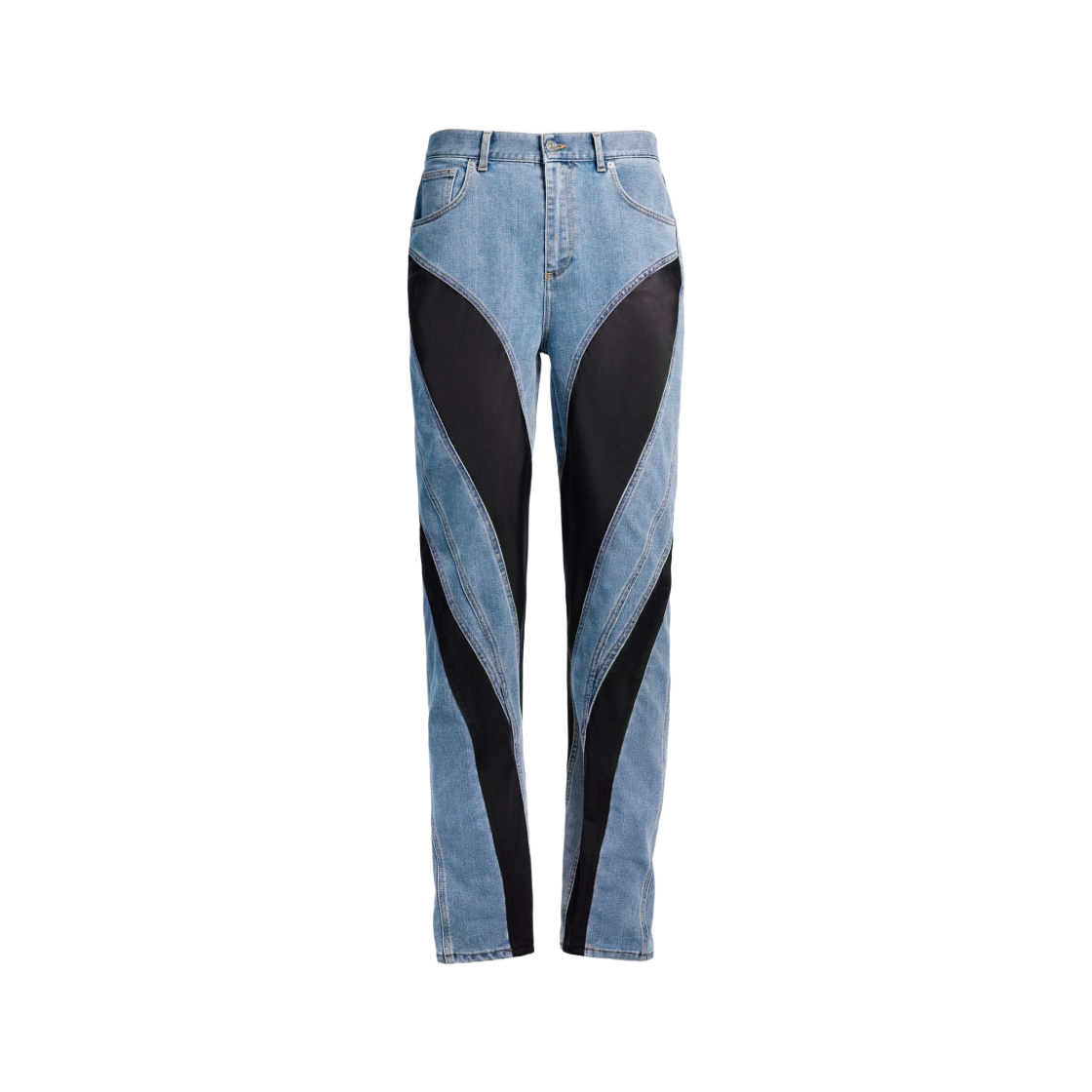 1151982001 H&M x Mugler Spiral Panel Jeans Light Denim Blue Black - 대표 이미지 #1