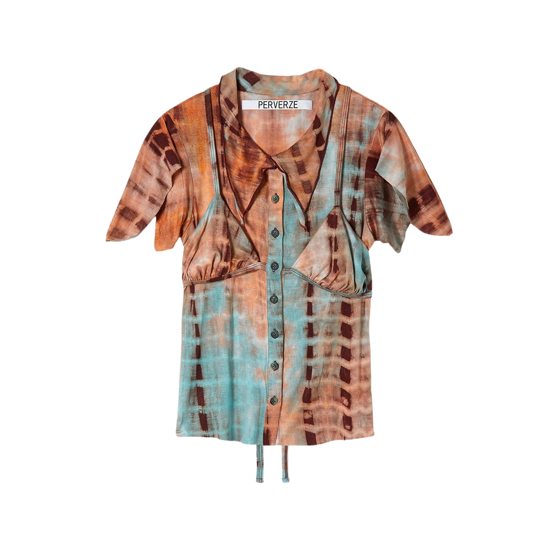 KM4BSHSPZ13OG Perverze Women Bra Layered Shirt Top Orange