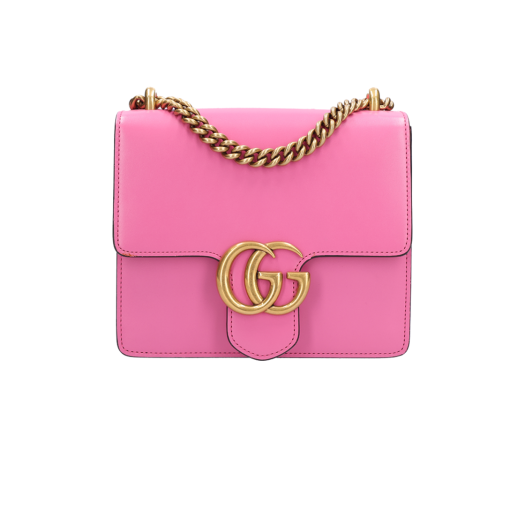 431384 Gucci Pink Small GG Marmont Leather Chain Flap