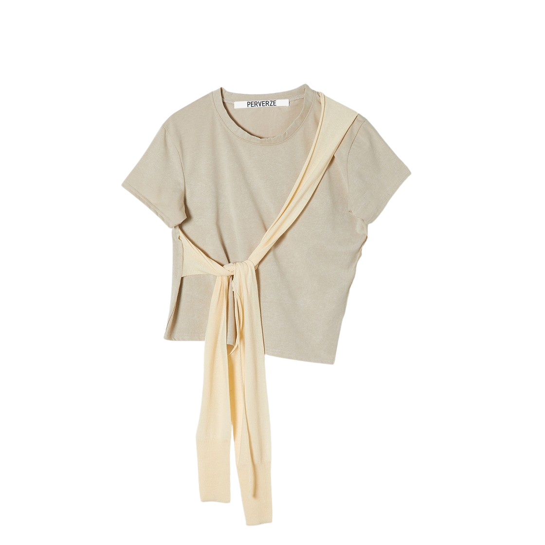 KM4BTSSPZ11BG Perverze Women Knit Sleeve Tee Beige