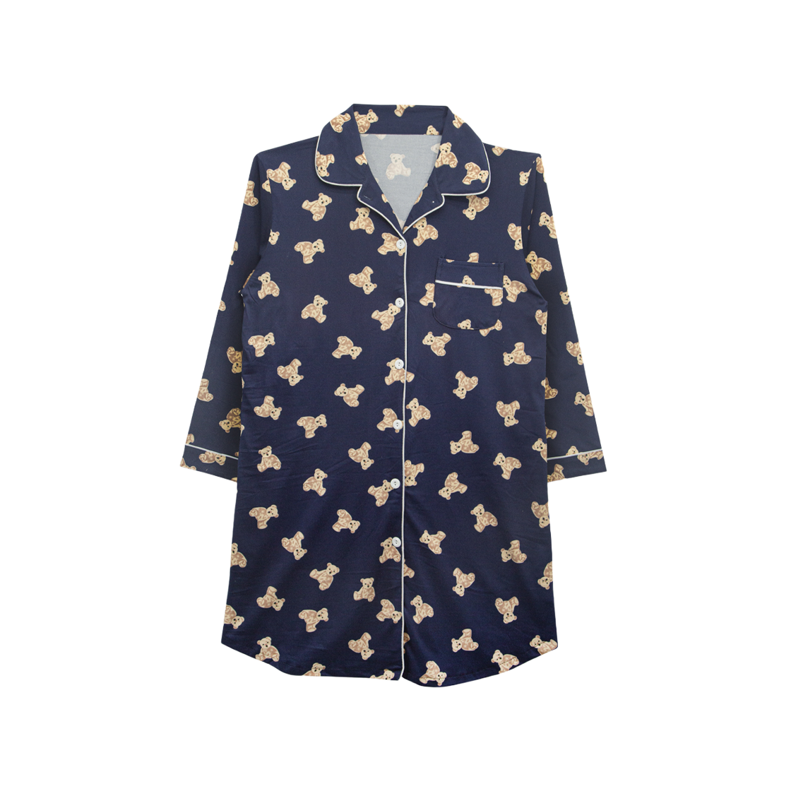 A-TEDDY-ONA-W [3% 적립] (W) Aone Peach Fleece Teddy Bear Collar Longsleeve Pajama Dress Navy