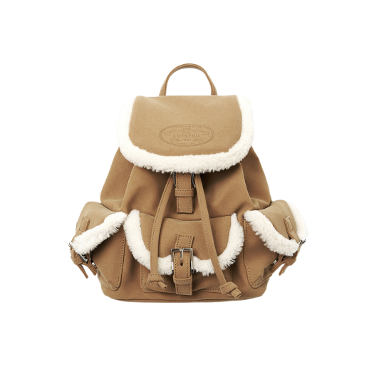 PWTF5BAW528 lotsyou_Nostalgia Chubby Shearling Backpack Brown