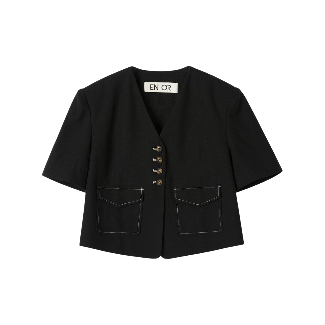 BCSUJK002NV En Or Women Single Stitch Detailed Crop Jacket Navy - 대표 이미지 #1