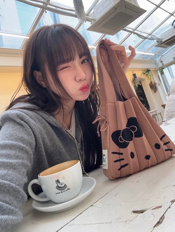 Joseph&Stacey Lucky Pleats Knit S Hello Kitty Tan Brown 착용 스타일 - 1