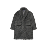 BY RANG Wool Blend Fur Coat Dark Grey