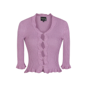 [KREAM 단독] Maison Cleo Women Lilac Organic Bamboo Knitted Mi-Long Sleeves Ruffled Cardigan Pink