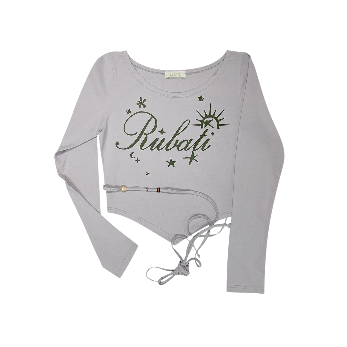 루바티 썬라이즈 와이드넥 스트랩 크롭 롱슬리브 티셔츠 애쉬(Rubati Sunrise Wide Neck Strap Crop Tshirt Ash) - 1