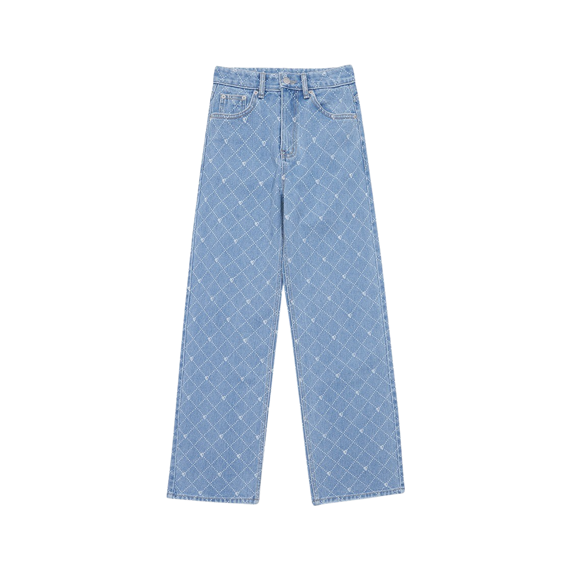 人気【MARGARIN FINGERS】HEART ARGYLE DENIM PANTS 마가린핑거스 하트 아가일 데님 팬츠 라이트 블루 | Margarin