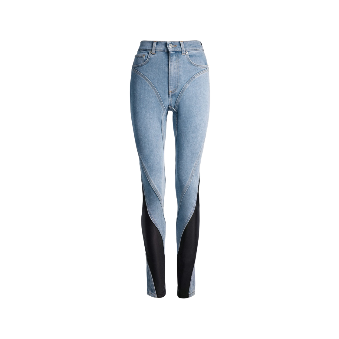 1151370001 (W) H&M x Mugler Spiral Panel Jeans Light Denim Blue Black - 대표 이미지 #1