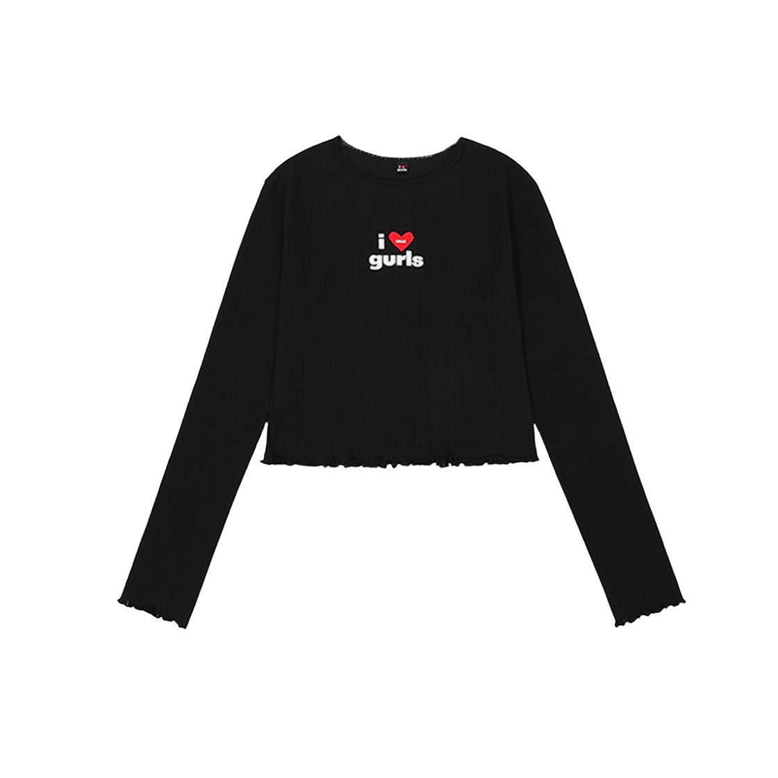 ◆as if calie◆ GURLS BASIC LACE TSHIRT BLACK CA24CST002BK 에즈이프캘리 걸즈 크롭 레이스 롱 슬리브 티셔츠 블랙 | AS IF