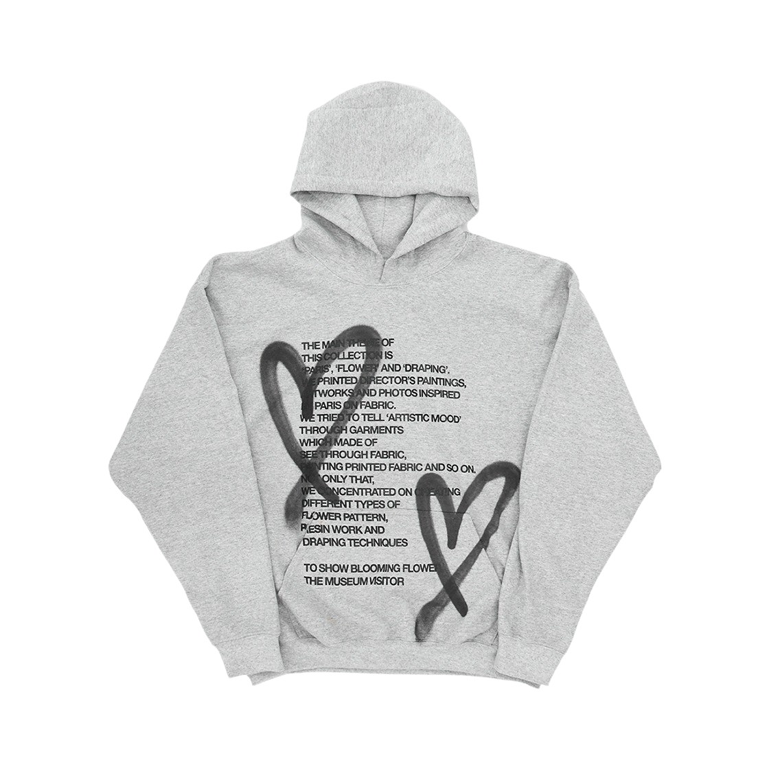 THE MUSEUM VISITOR★HEART PRINTED HALF EMBLEM ZIP-UP HOODIE 더뮤지엄비지터 하트 스프레이드 후드 그레이 - 22PF | The