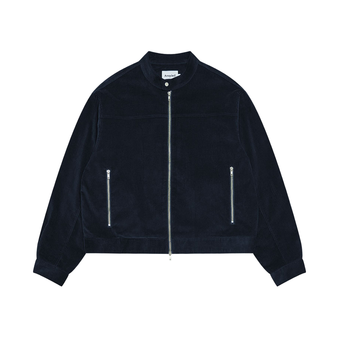 어레이드 버티컬 바이커 크롭 코듀로이 자켓 네이비(Arrayed Vertical Biker Crop Corduroy Jacket Navy)
