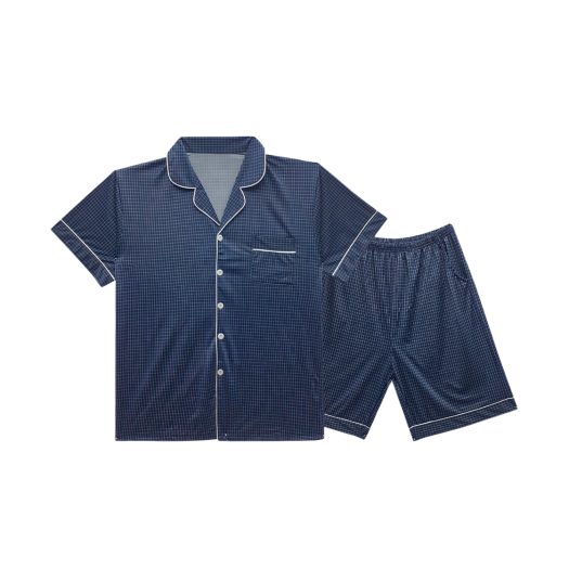 A-CSP-NV-M Aone Cold Check Short Sleeve Pajama Set Navy Check