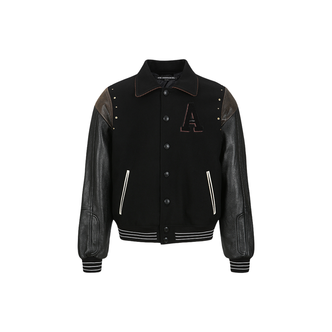 awa691m Black ADSB Andersson Bell A Patch Wool & Leather Varsity Jacket Black - 대표 이미지 #1