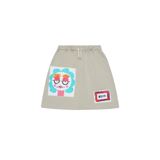 (Kids) Marni Gabardine Skirt with Printed Face Beige