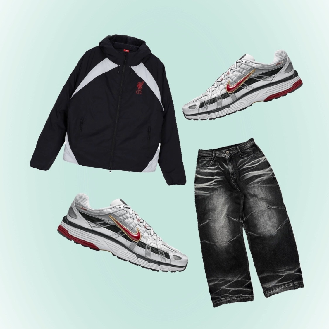 BLR Embossed Wave Washing Wide Denim Pants Black, (W) Nike P-6000 Metallic Silver Red 착용 스타일