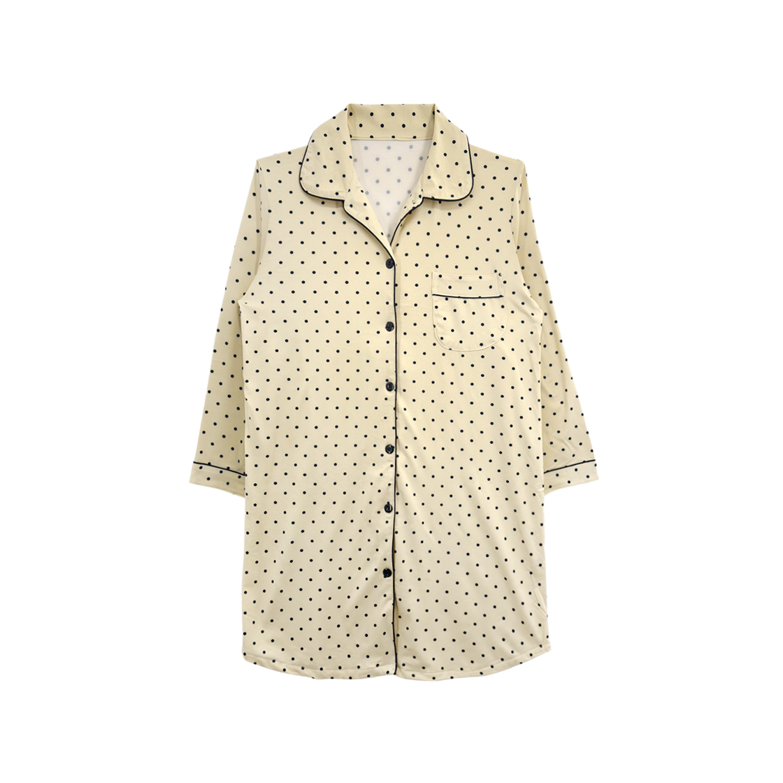 [3% 적립] (W) 에이원 미니 도트 피치 기모 카라 버튼 원피스 도트아이보리([3% 적립] (W) Aone Mini Dot Peach Fleece Collar Button Pajama Dress Dot Ivory) - 1