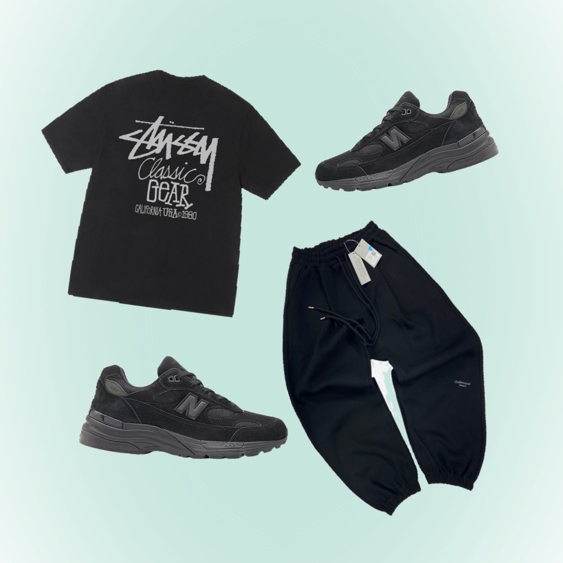 Undermycar Mu.03 Anti Fxxking Logo Play Oversized Sweat Jogger Black, Stussy Pigment Dyed Classic Gear T-Shirt Black 착용 스타일