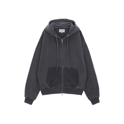 COLOR RIBBED HIGH NECK ZIP UP IN CHARCOAL - MATINKIM